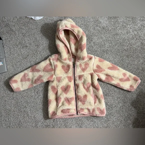 Hanna Andersson Print Recycled Marshmallow Fleece Jacket in Oat Hearts Size 2T - Picture 15 of 15